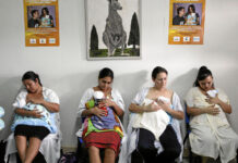 Infant care leaps forward with a lesson from kangaroos A group of El Salvadoran mothers receive training in kangaroo mother care at a maternity hospital in San Salvador.