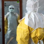 Man in Ebola protection suit.