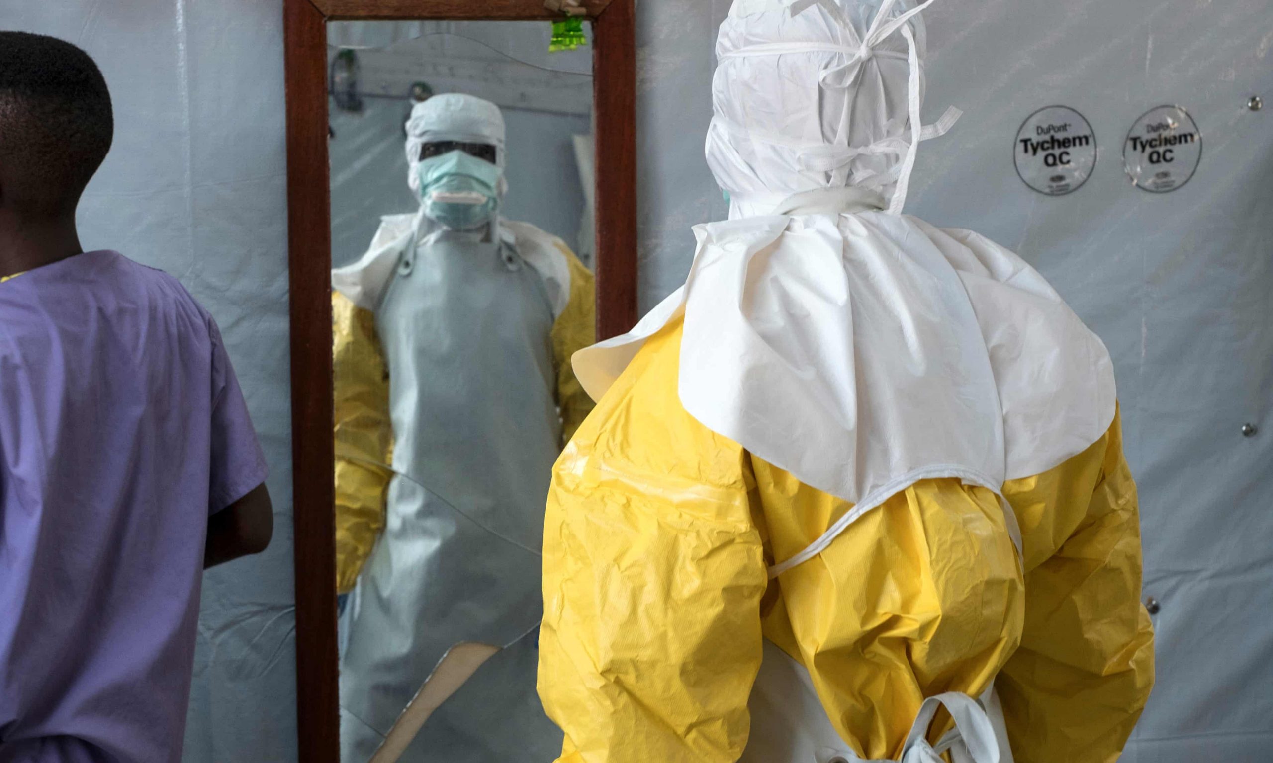 Man in Ebola protection suit.