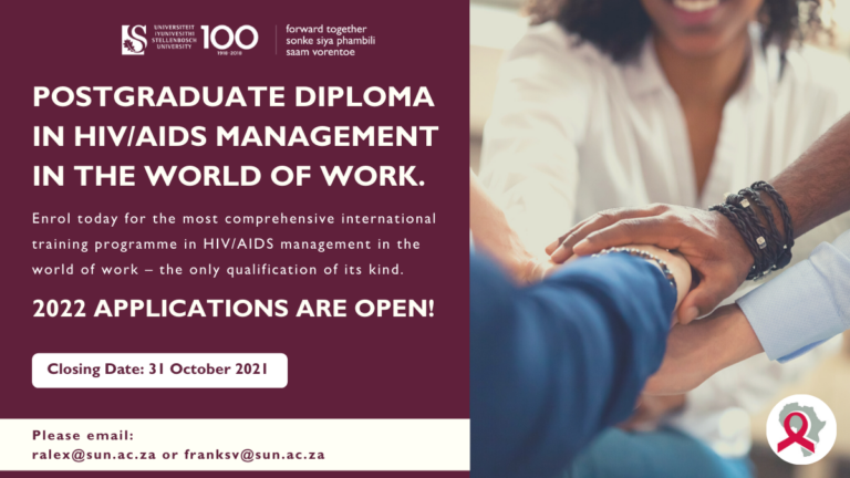 A one of a kind qualification: Get your diploma in HIV/Aids management at Stellenbosch University now